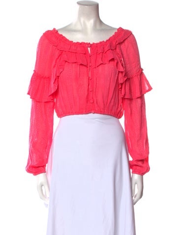 LoveShackFancy Tops Off-The-Shoulder Long Sleeve Crop Top XS