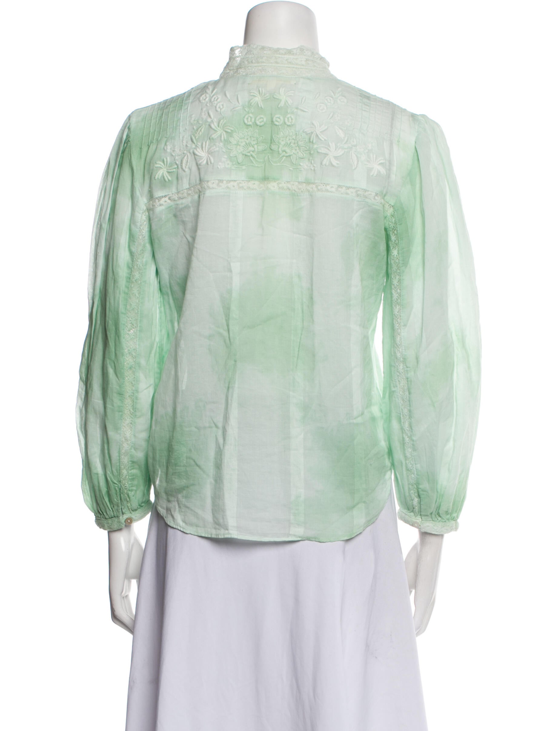 LoveShackFancy Printed Mock Neck Button-Up Top