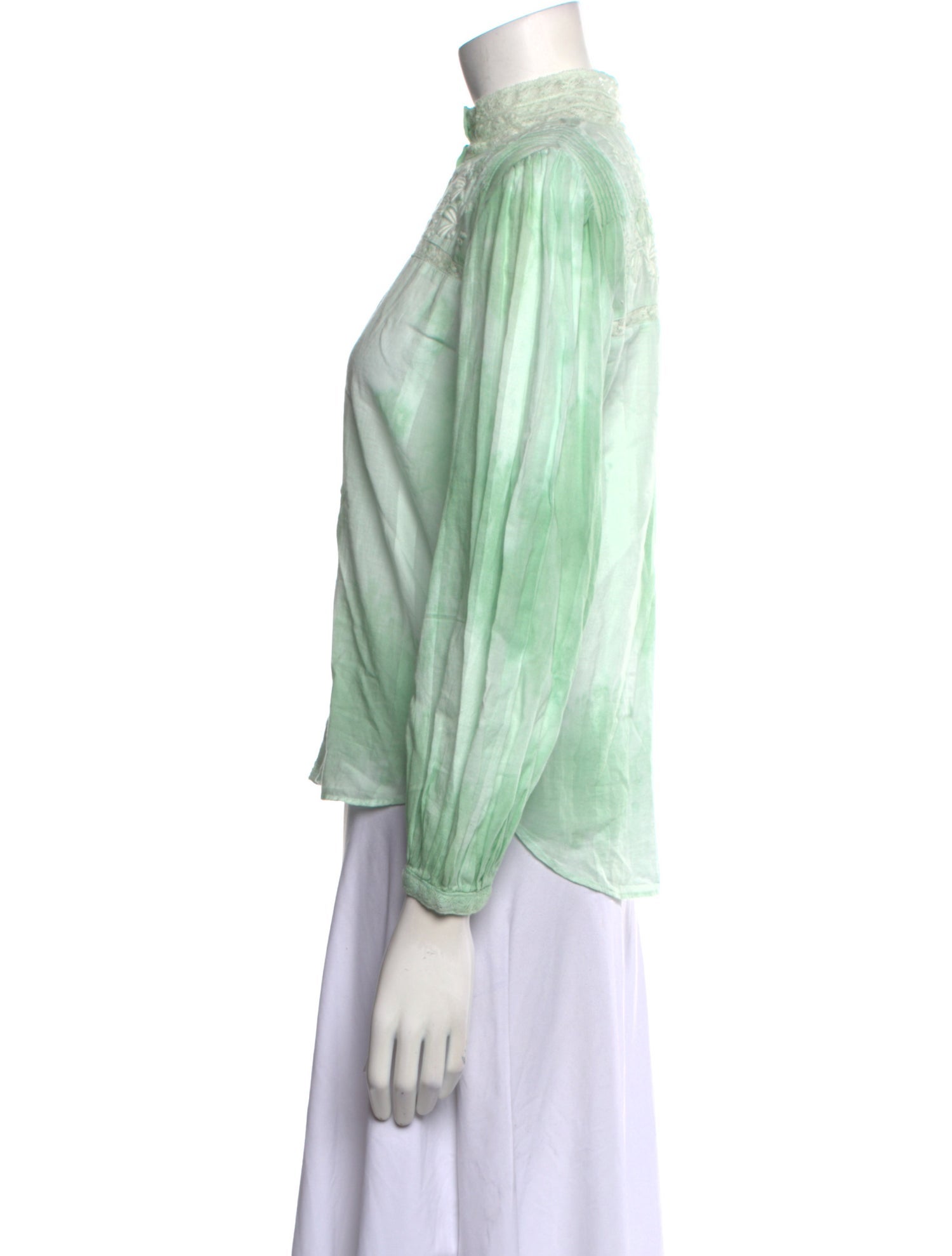 LoveShackFancy Tie-Dye Print Mock Neck Button-Up Top