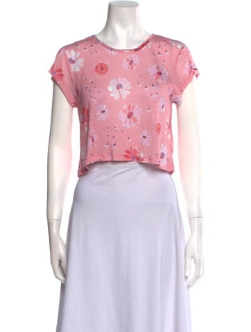 LoveShackFancy Tops Floral Print Crew Neck Crop Top XS