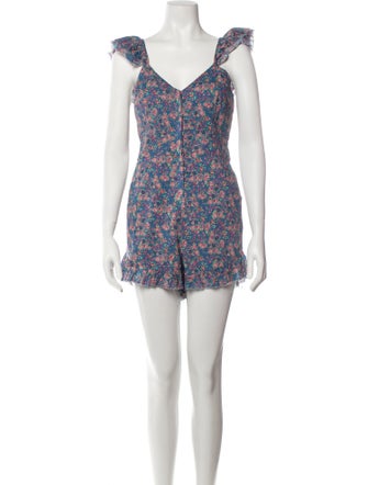 LoveShackFancy Floral Print V-Neck Romper