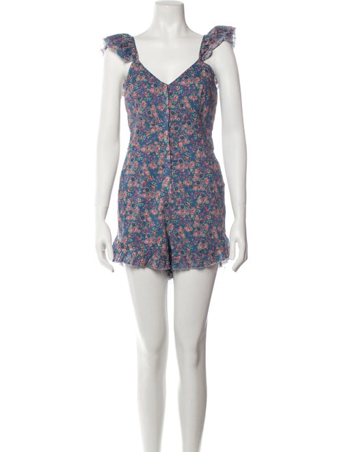 LoveShackFancy Floral Print V-Neck Romper