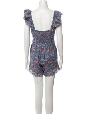 LoveShackFancy Floral Print V-Neck Romper