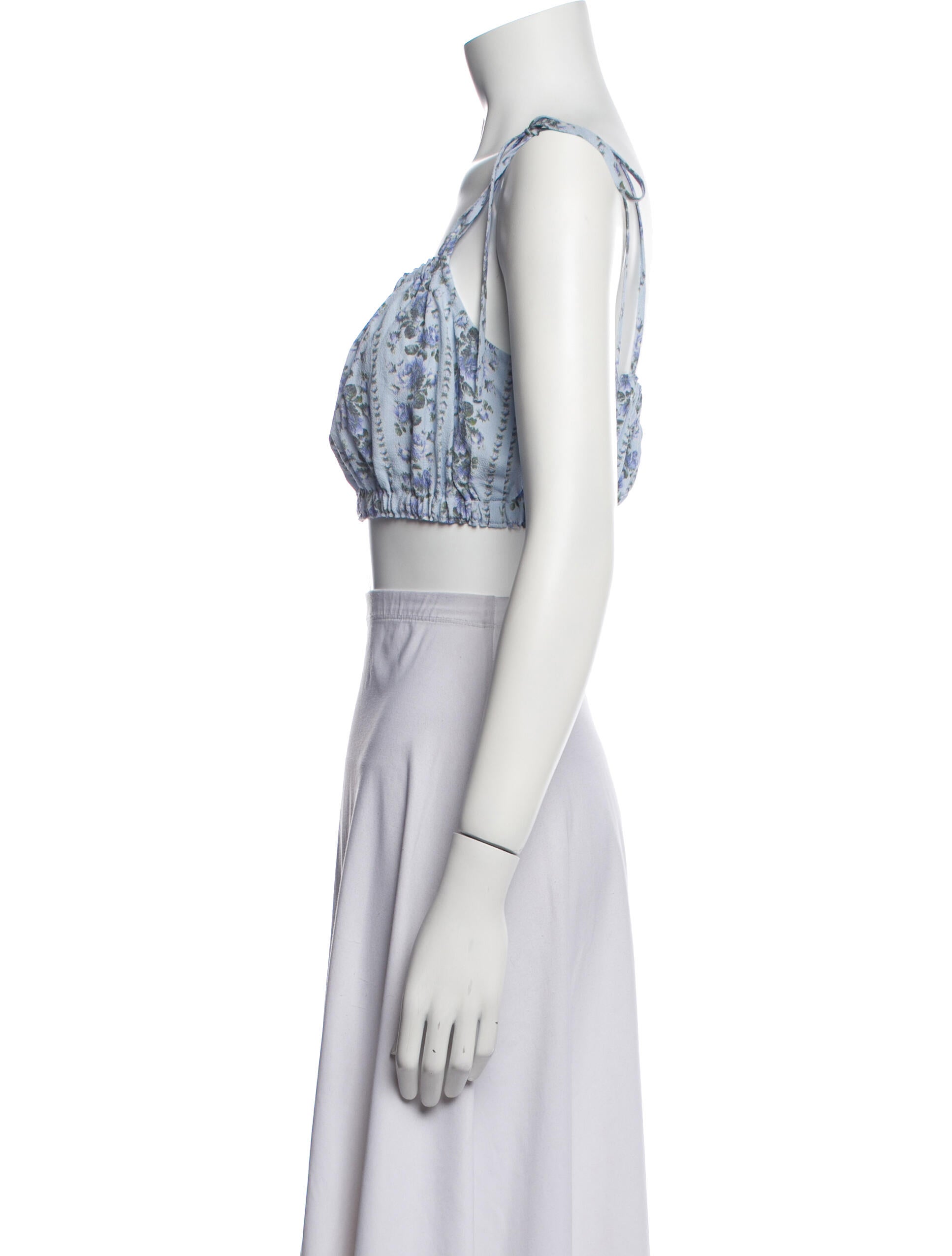 LoveShackFancy Floral Print Square Neckline Crop Top