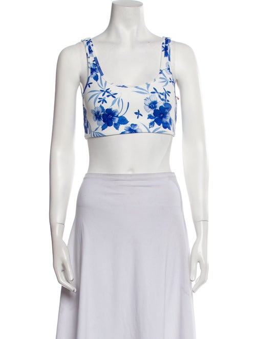 LoveShackFancy Floral Print Square Neckline Crop Top