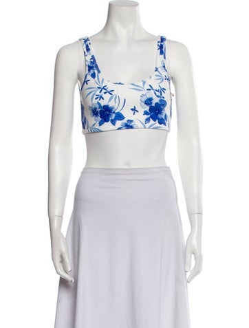 LoveShackFancy Tops Floral Print Square Neckline Crop Top XXS