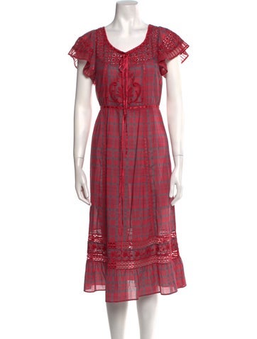 LoveShackFancy Dresses Plaid Print Midi Length Dress Petite
