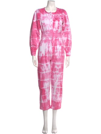 LoveShackFancy Tie-Dye Print Crew Neck Jumpsuit