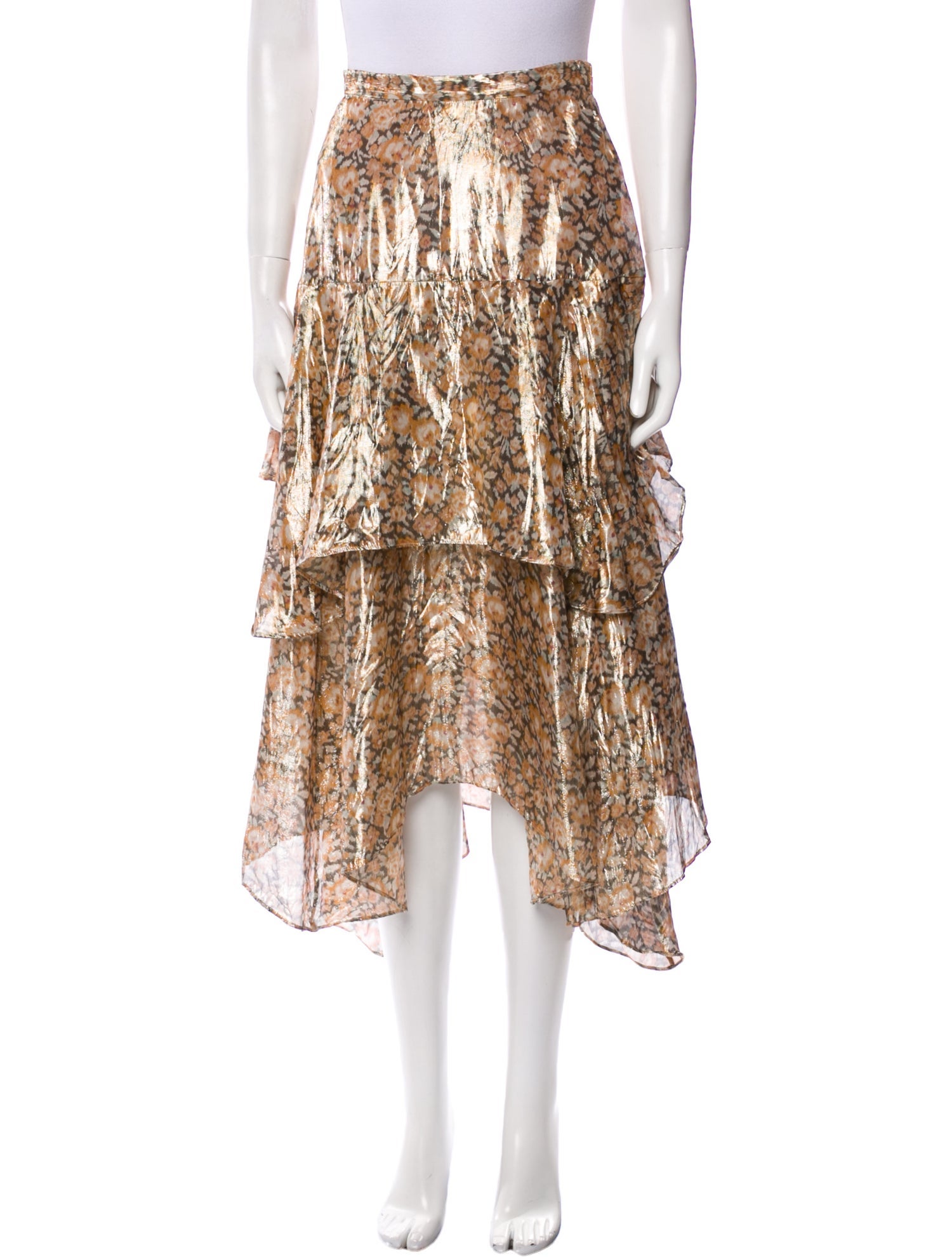 LoveShackFancy Silk Midi Length Skirt