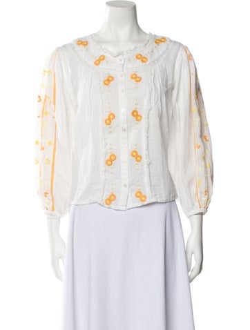 LoveShackFancy Tops Printed Mock Neck Crop Top XS