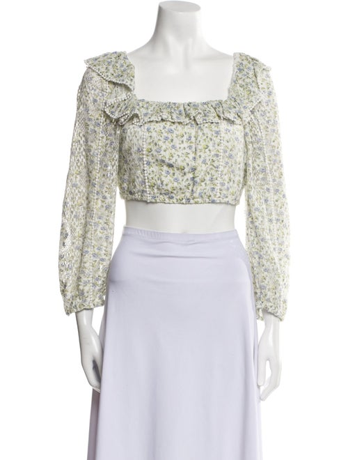 LoveShackFancy Floral Print Square Neckline Crop Top