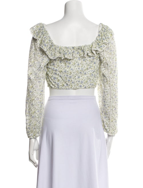 LoveShackFancy Floral Print Square Neckline Crop Top