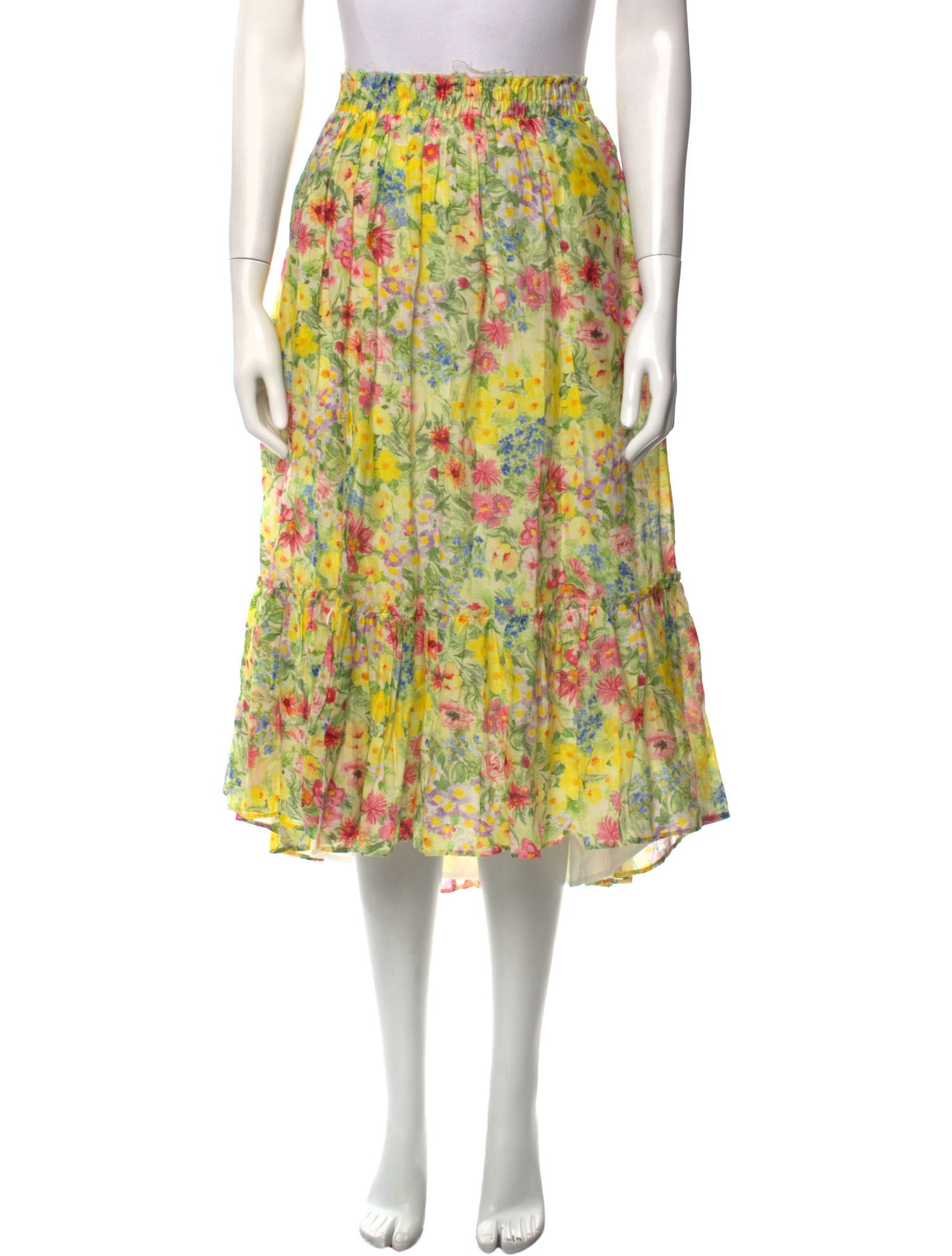 LoveShackFancy Floral Print Midi Length Skirt