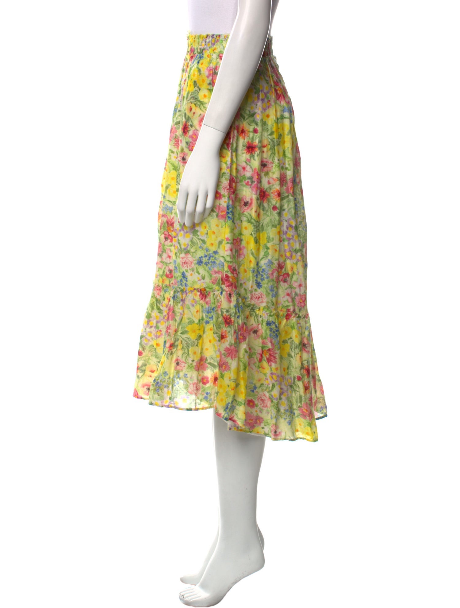 LoveShackFancy Floral Print Midi Length Skirt