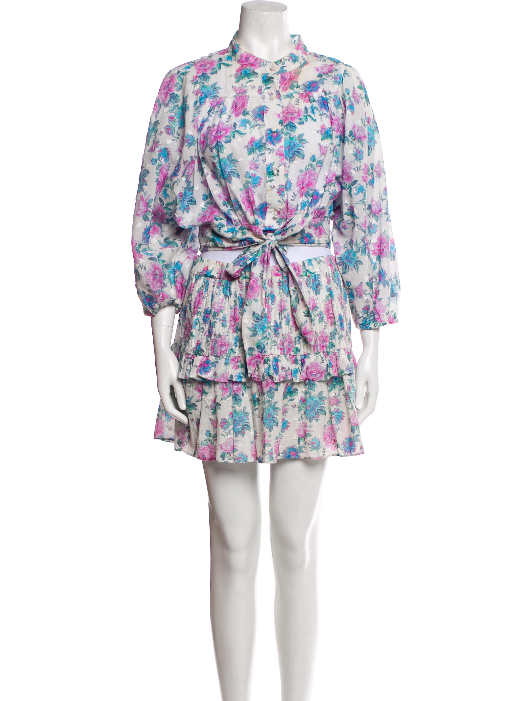 LoveShackFancy Floral Print Ruffle Embellishment Skirt Set