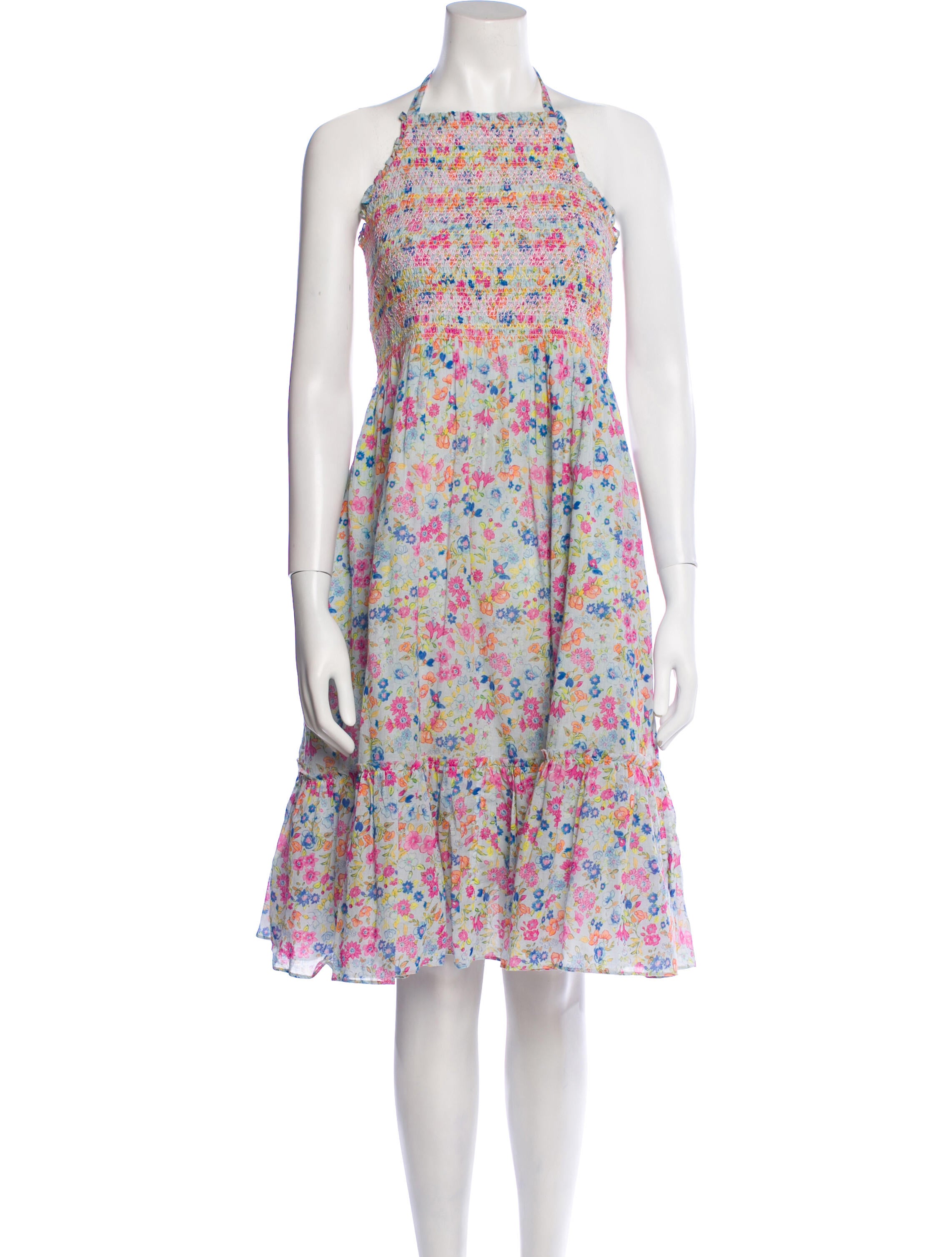 LoveShackFancy Floral Print Knee-Length Dress