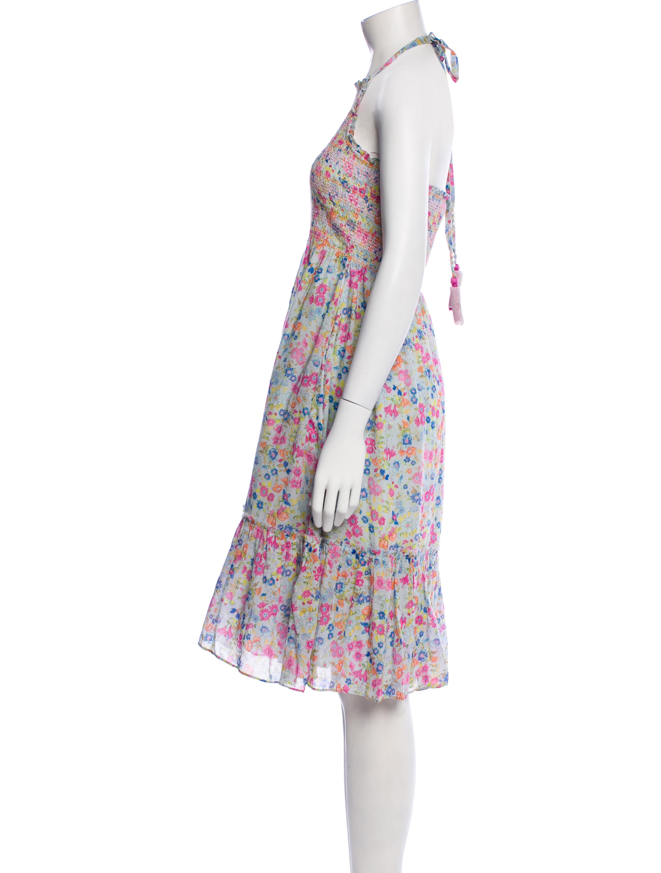 LoveShackFancy Floral Print Knee-Length Dress