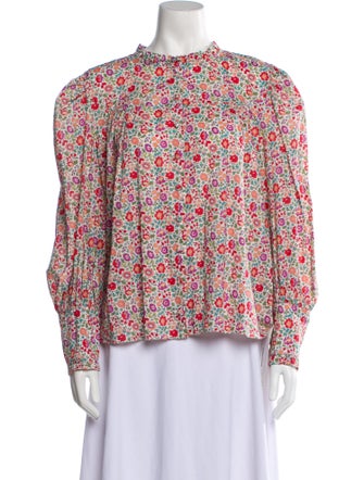 LoveShackFancy Floral Print Mock Neck Blouse