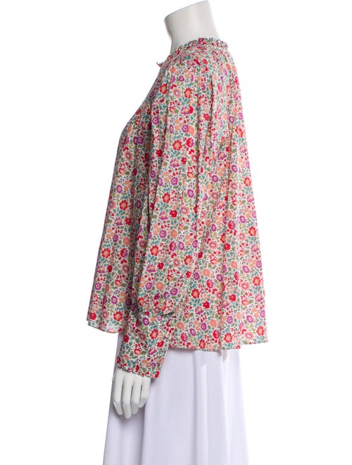 LoveShackFancy Floral Print Mock Neck Blouse