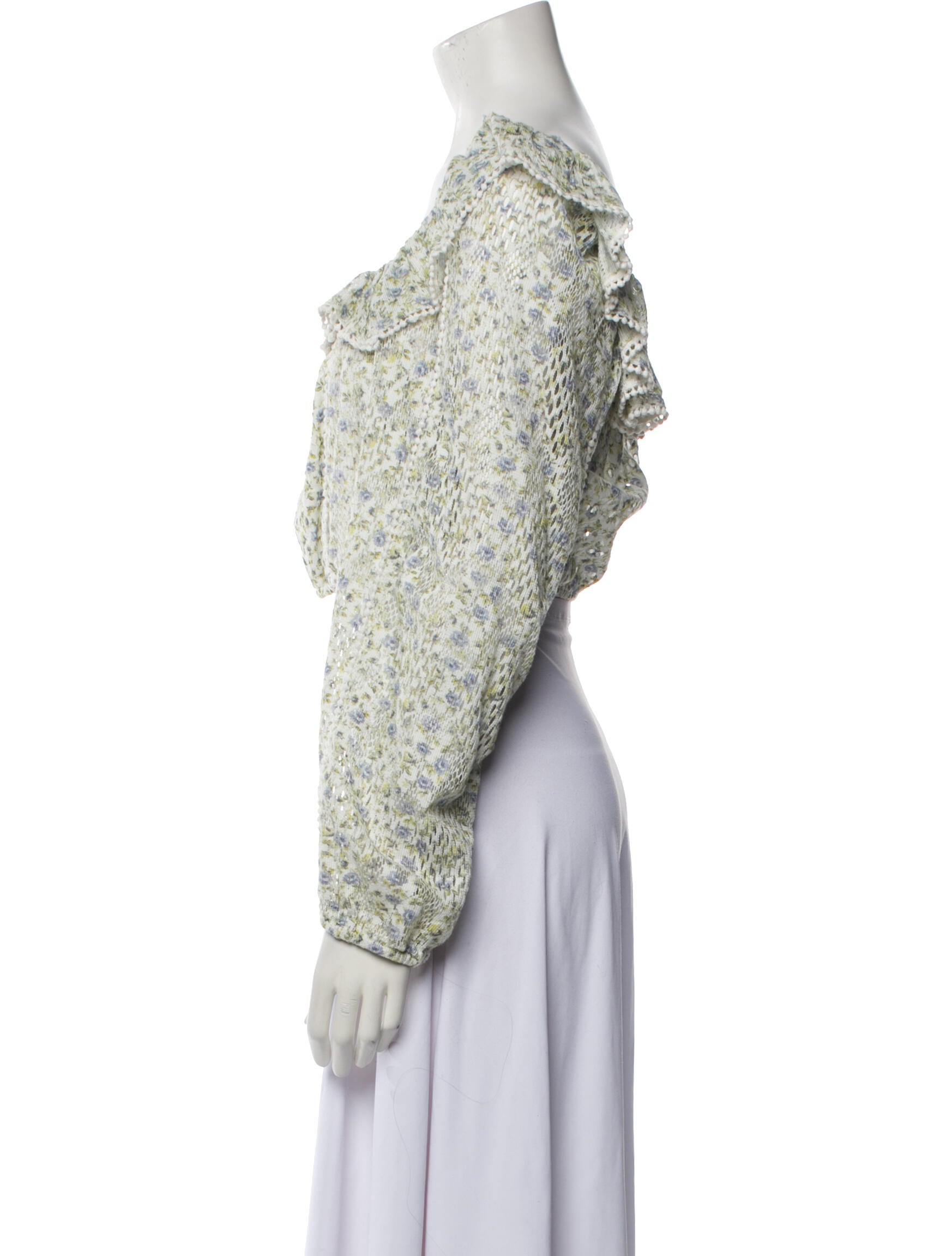 LoveShackFancy Floral Print Square Neckline Crop Top