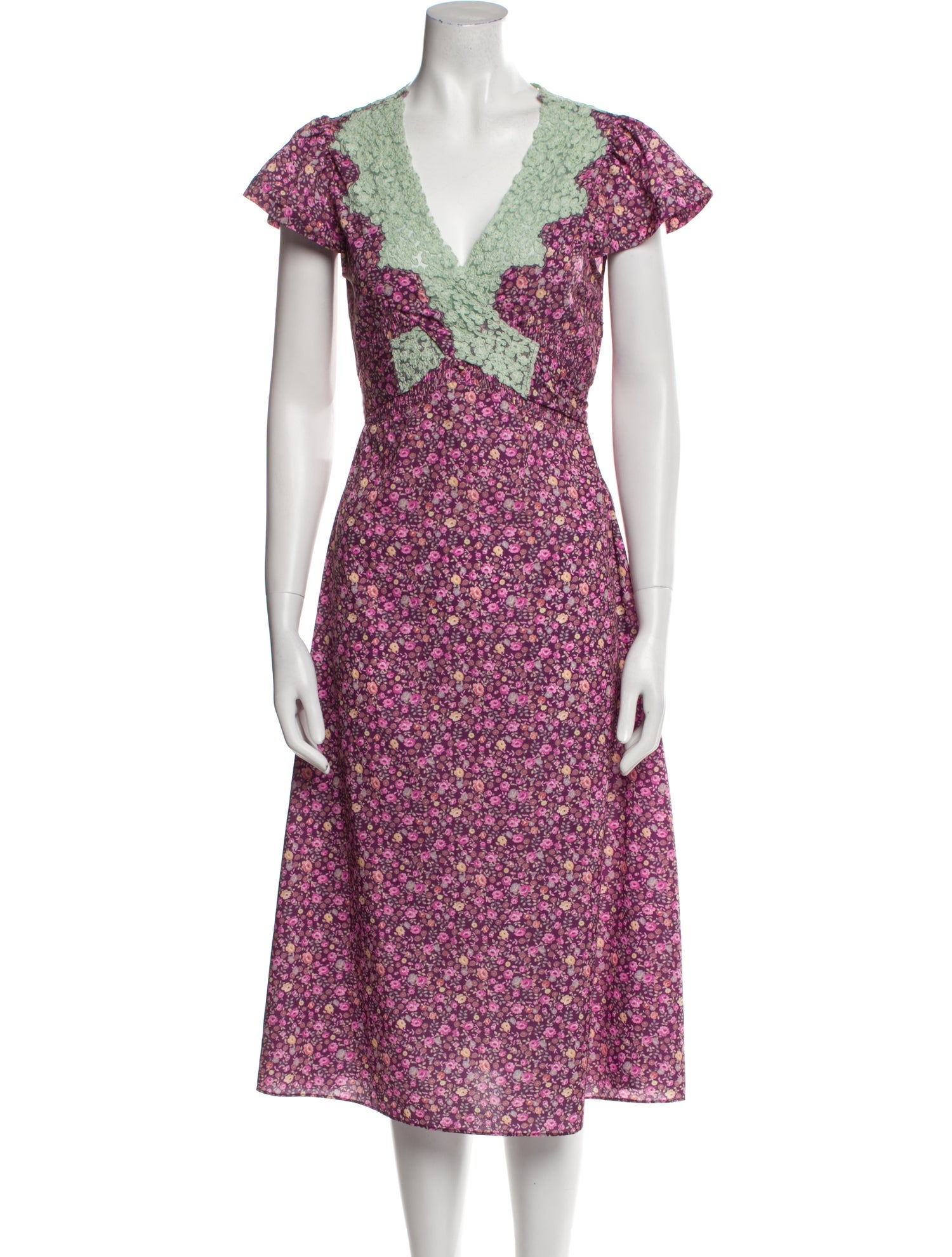 LoveShackFancy Floral Print Midi Length Dress