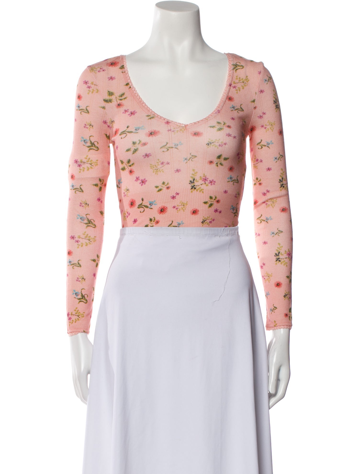 LoveShackFancy Floral Print Scoop Neck Crop Top