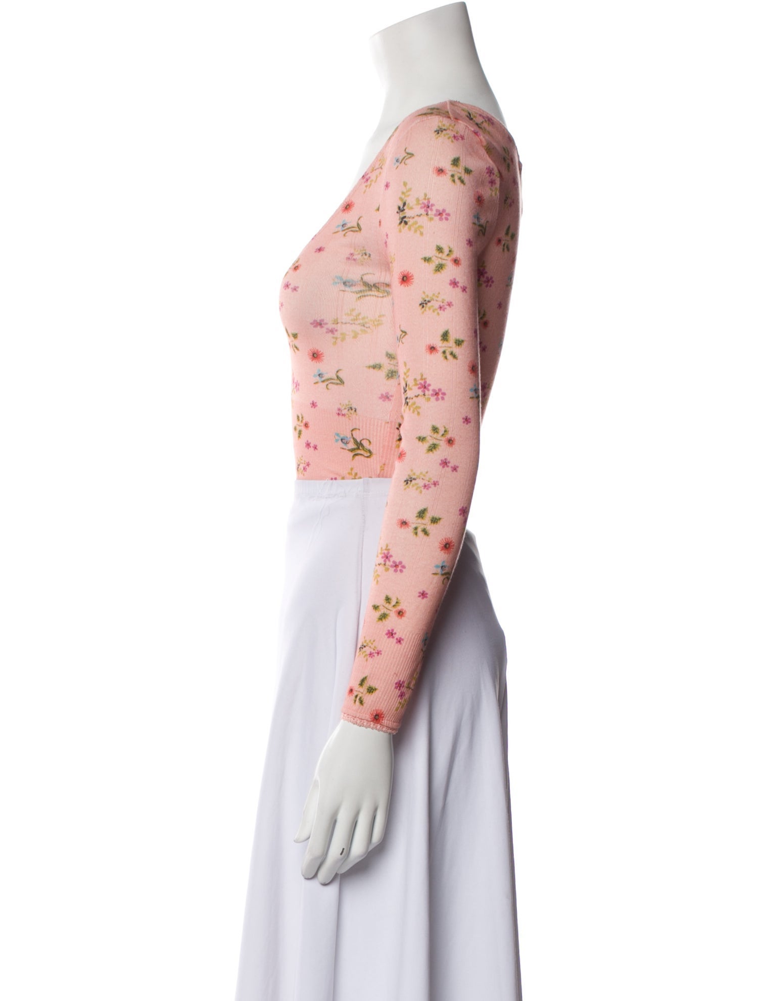 LoveShackFancy Floral Print Scoop Neck Crop Top