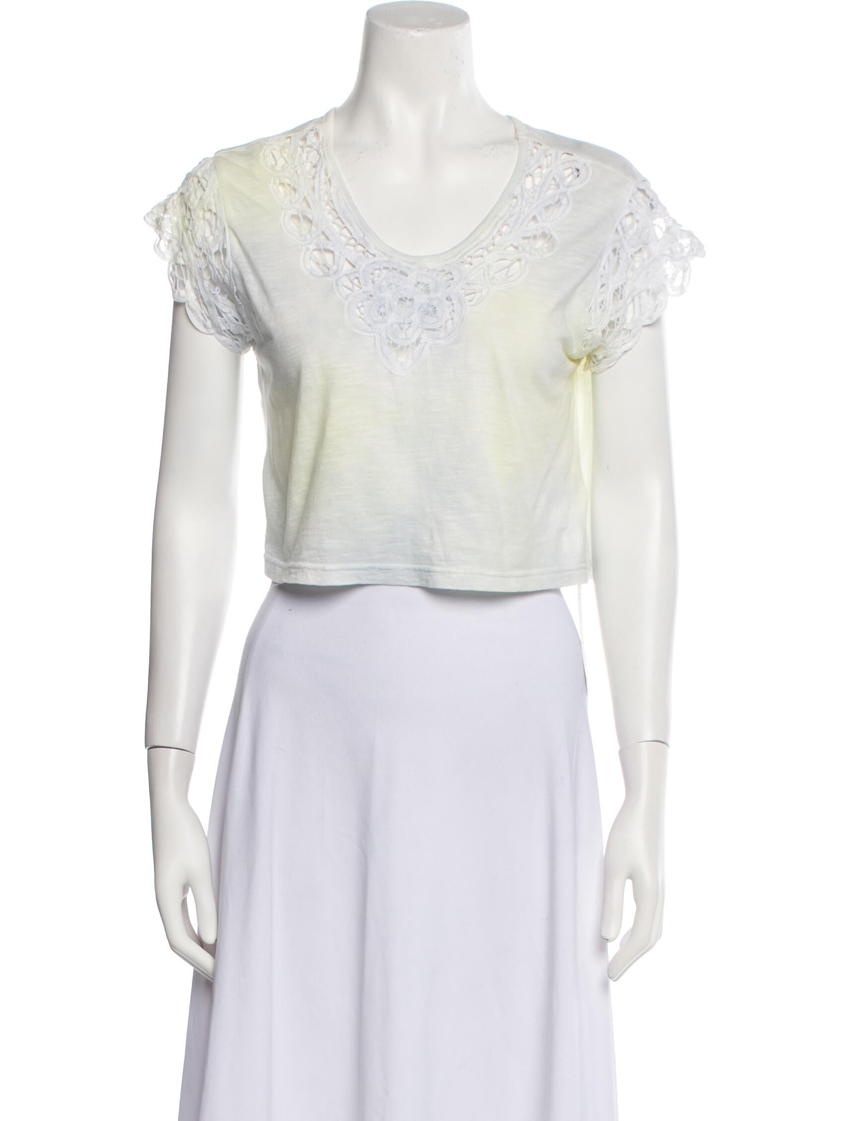 LoveShackFancy Scoop Neck Short Sleeve Crop Top