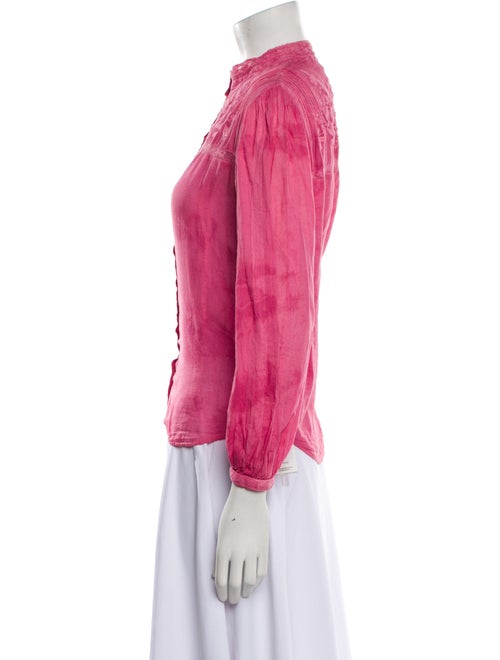 LoveShackFancy Mock Neck Three-Quarter Sleeve Button-Up Top