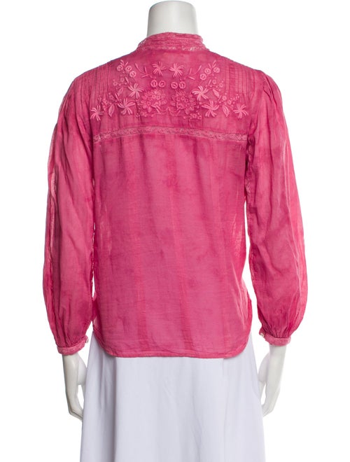 LoveShackFancy Mock Neck Three-Quarter Sleeve Button-Up Top