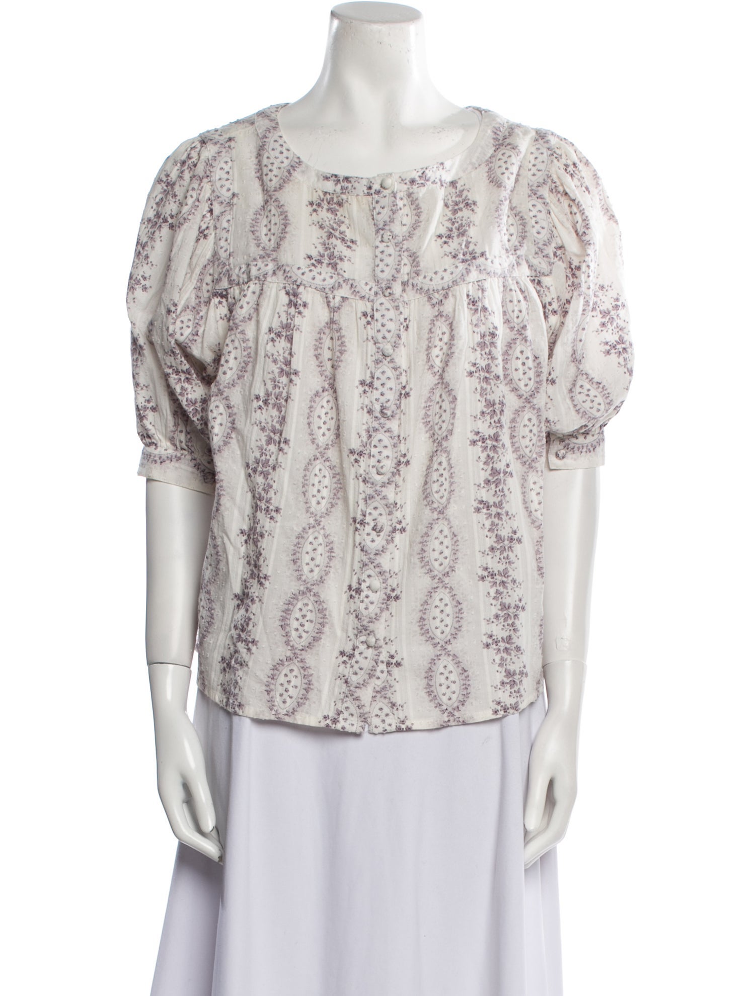 LoveShackFancy Printed Bateau Neckline Blouse