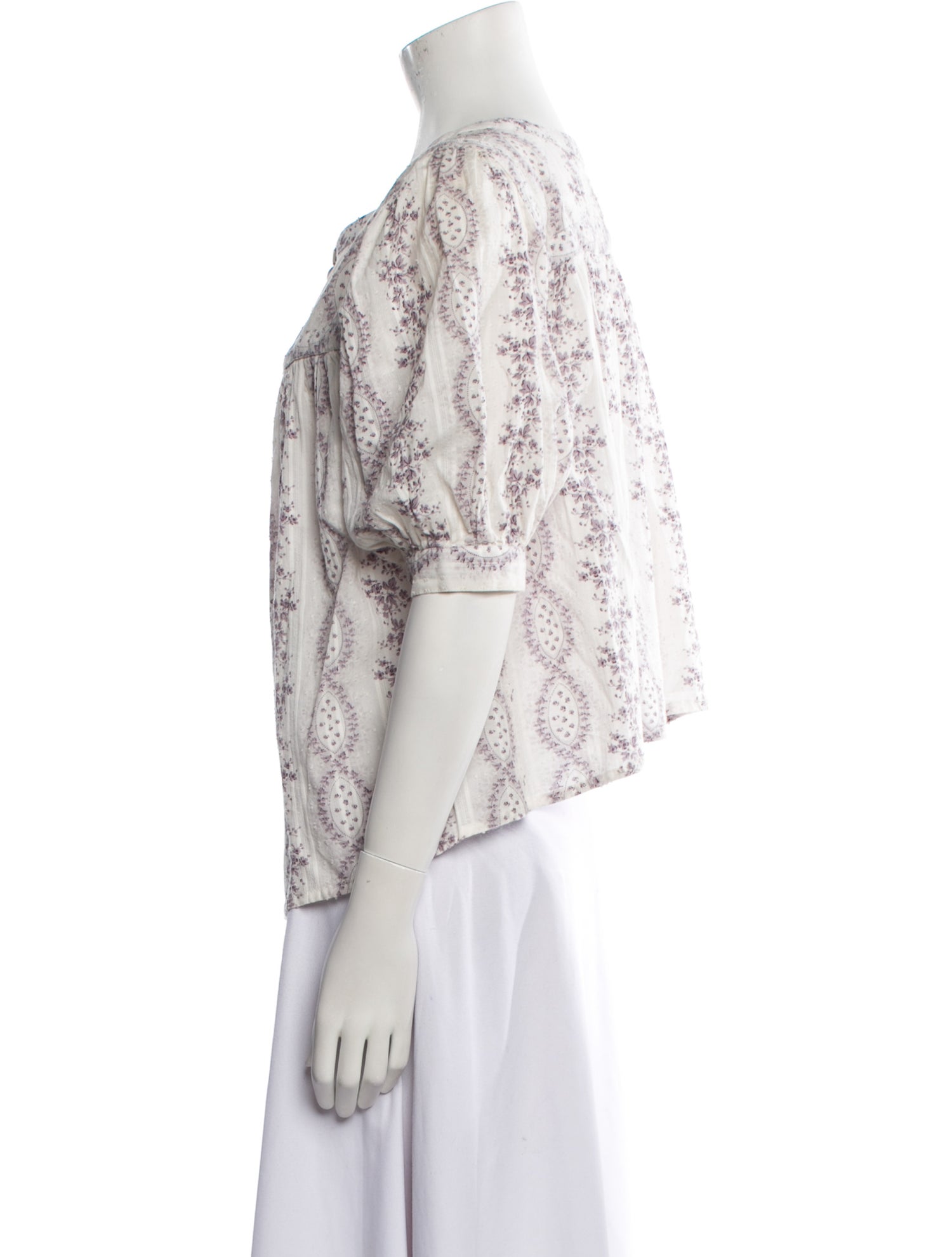 LoveShackFancy Printed Bateau Neckline Blouse