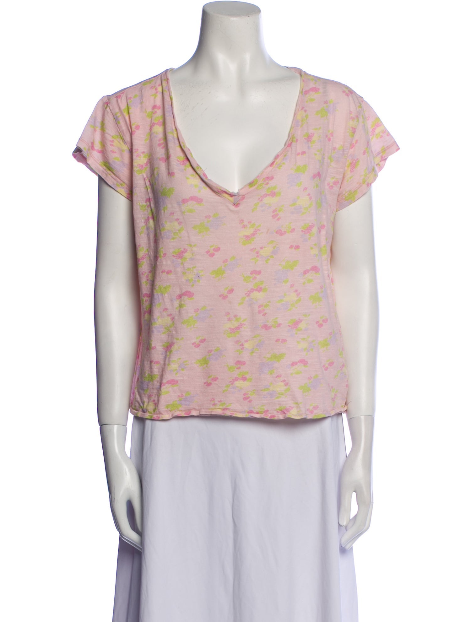 LoveShackFancy Floral Print V-Neck T-Shirt