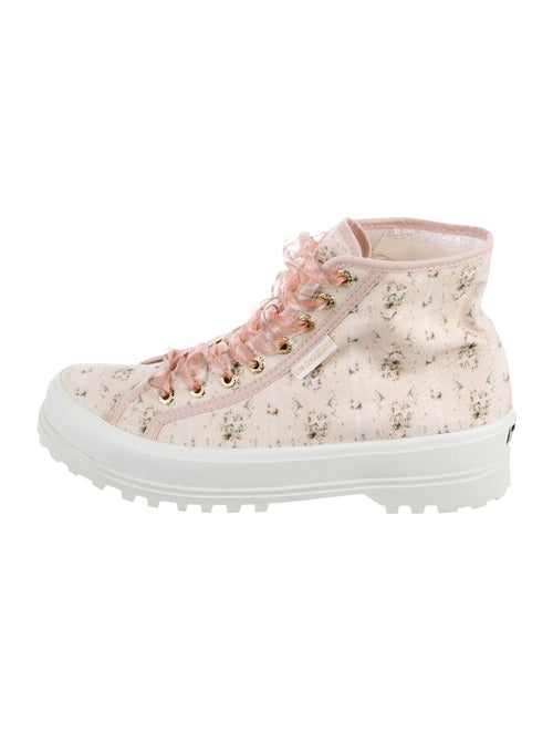 LoveShackFancy Canvas Floral Print Lace-Up Boots