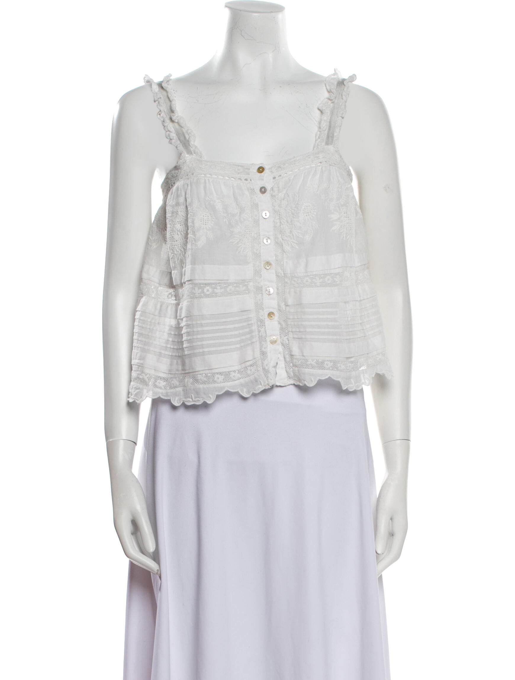 LoveShackFancy Square Neckline Sleeveless Crop Top