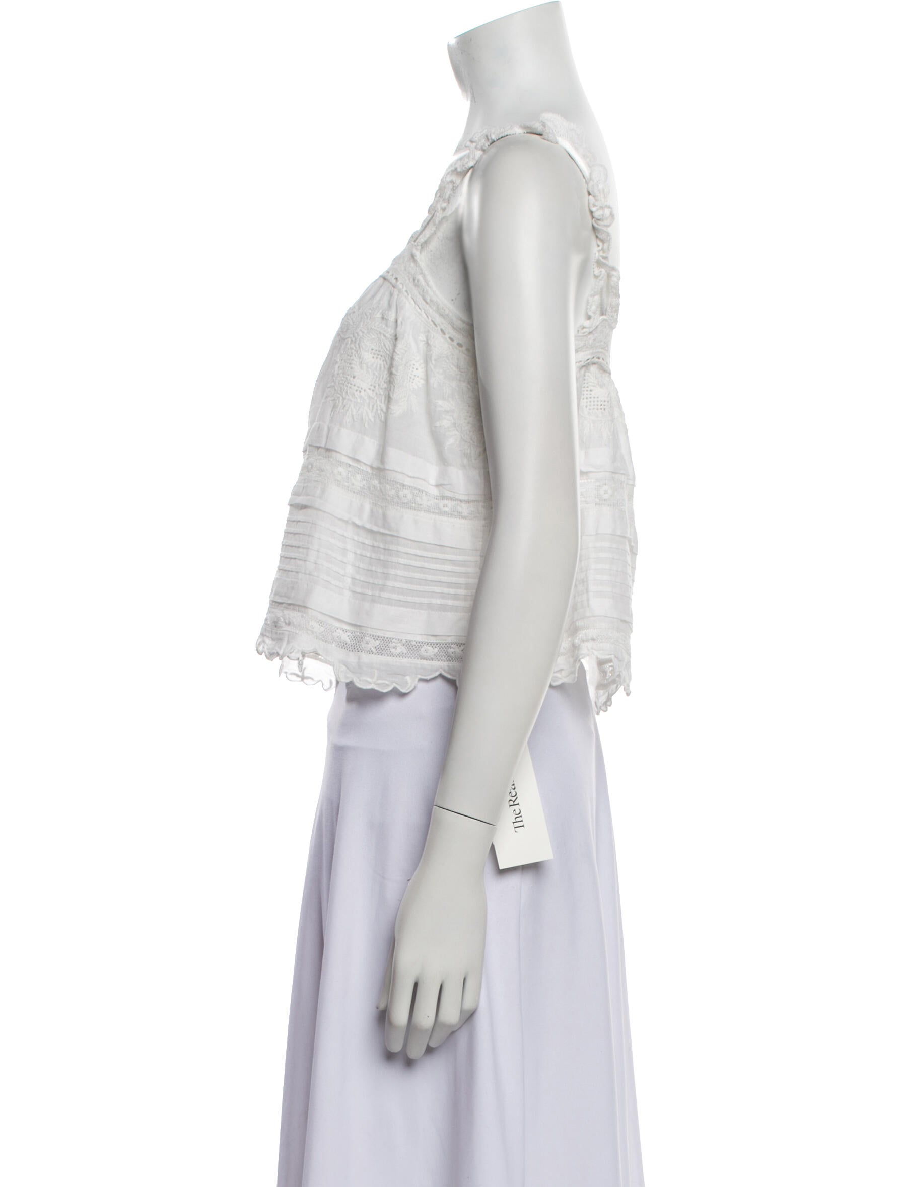 LoveShackFancy Square Neckline Sleeveless Crop Top