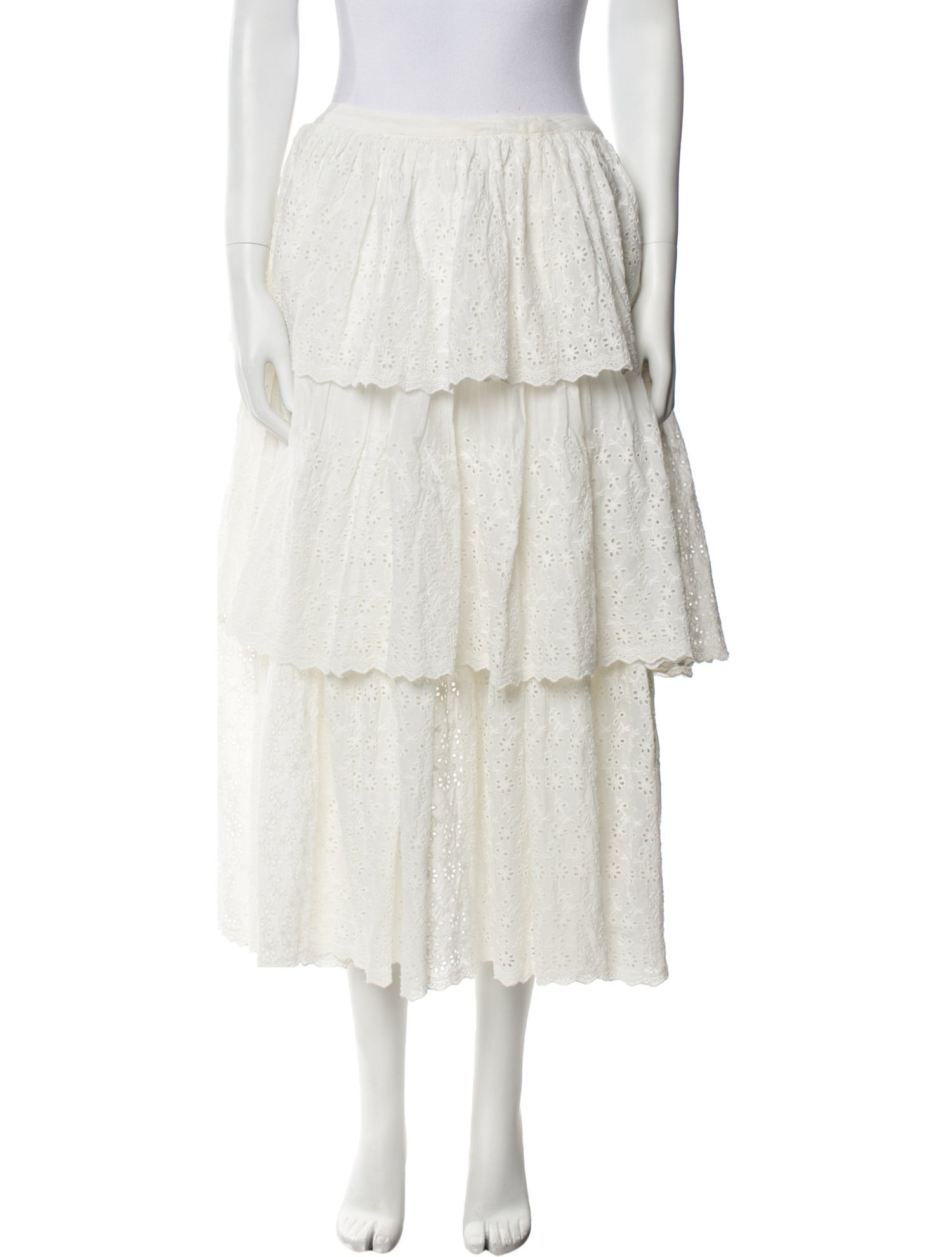 LoveShackFancy Embroidered Accent Midi Length Skirt