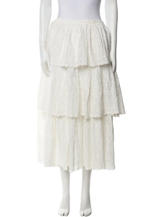 LoveShackFancy Embroidered Accent Midi Length Skirt