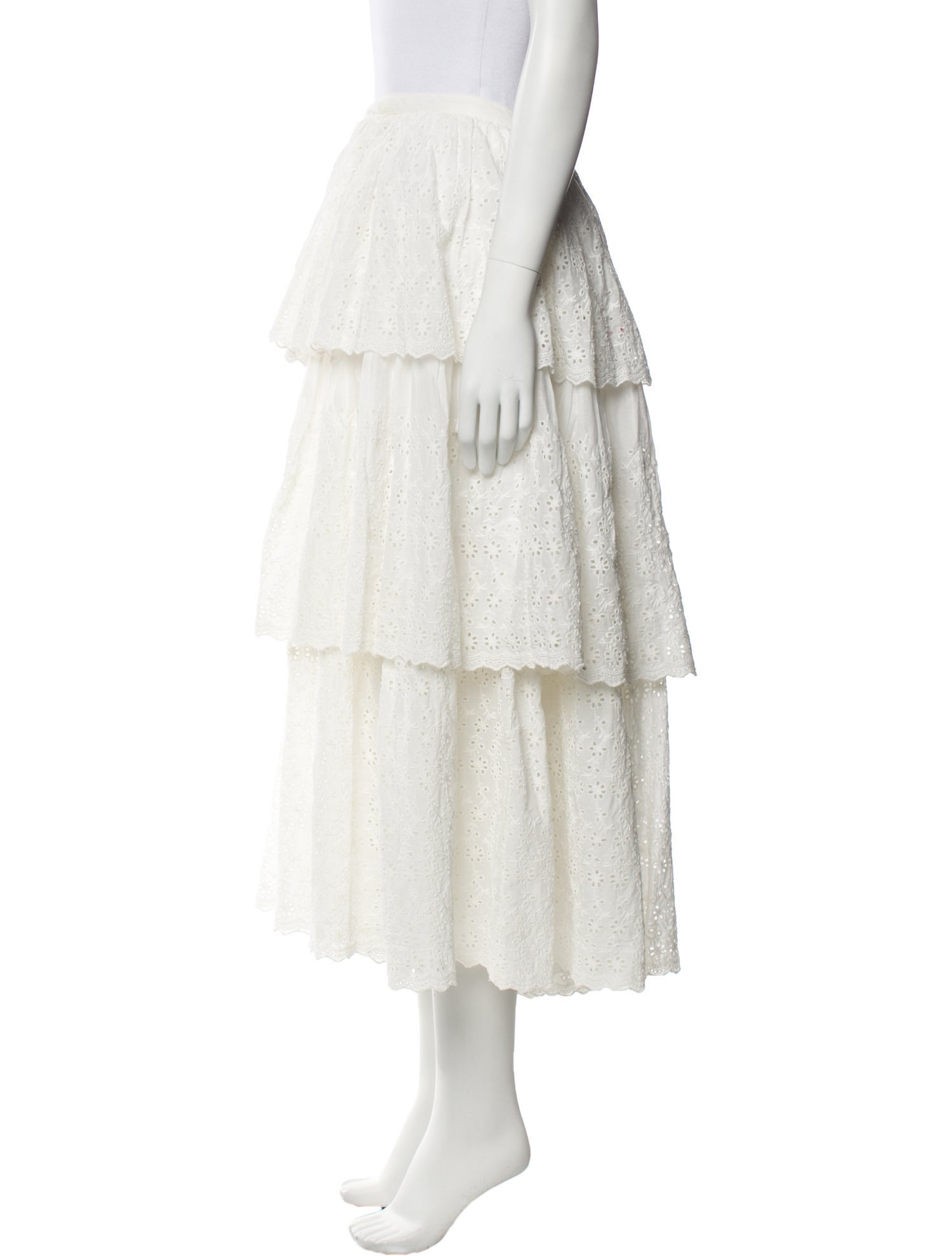 LoveShackFancy Embroidered Accent Midi Length Skirt