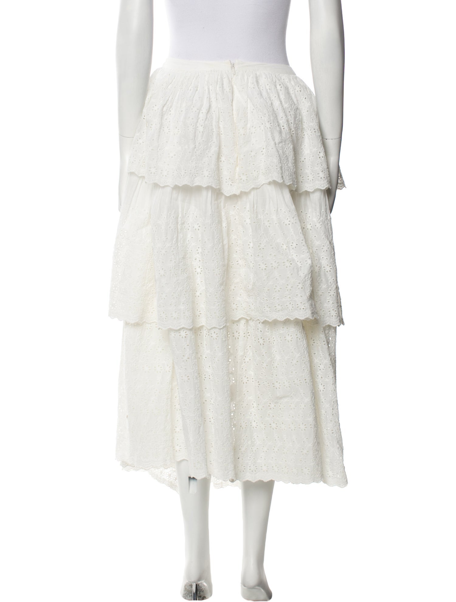 LoveShackFancy Embroidered Accent Midi Length Skirt