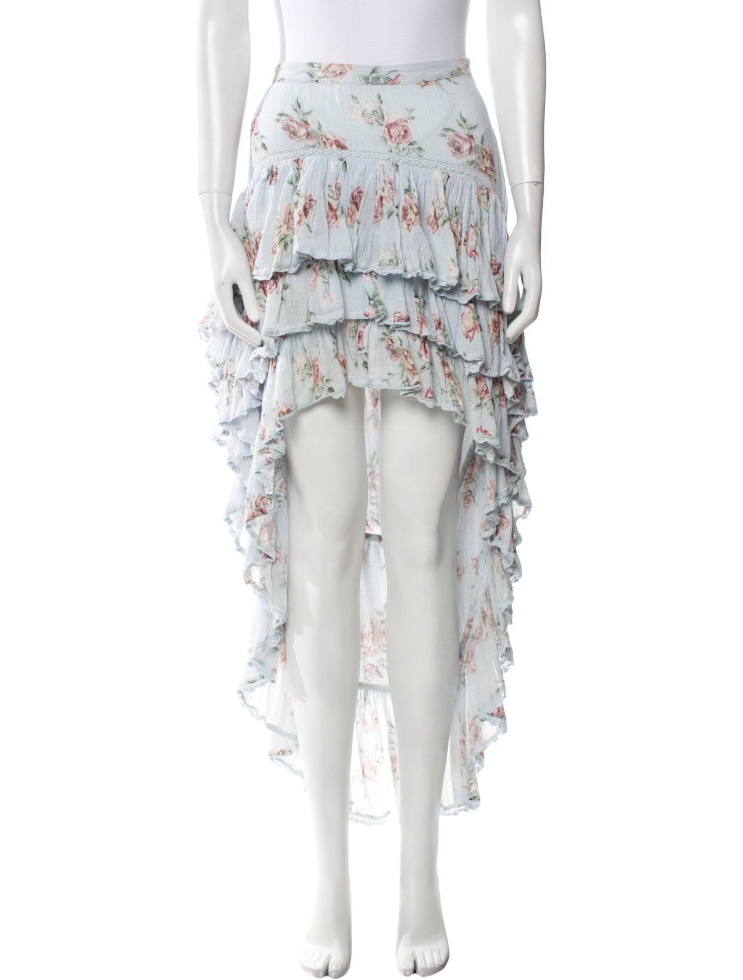 LoveShackFancy Floral Print Midi Length Skirt