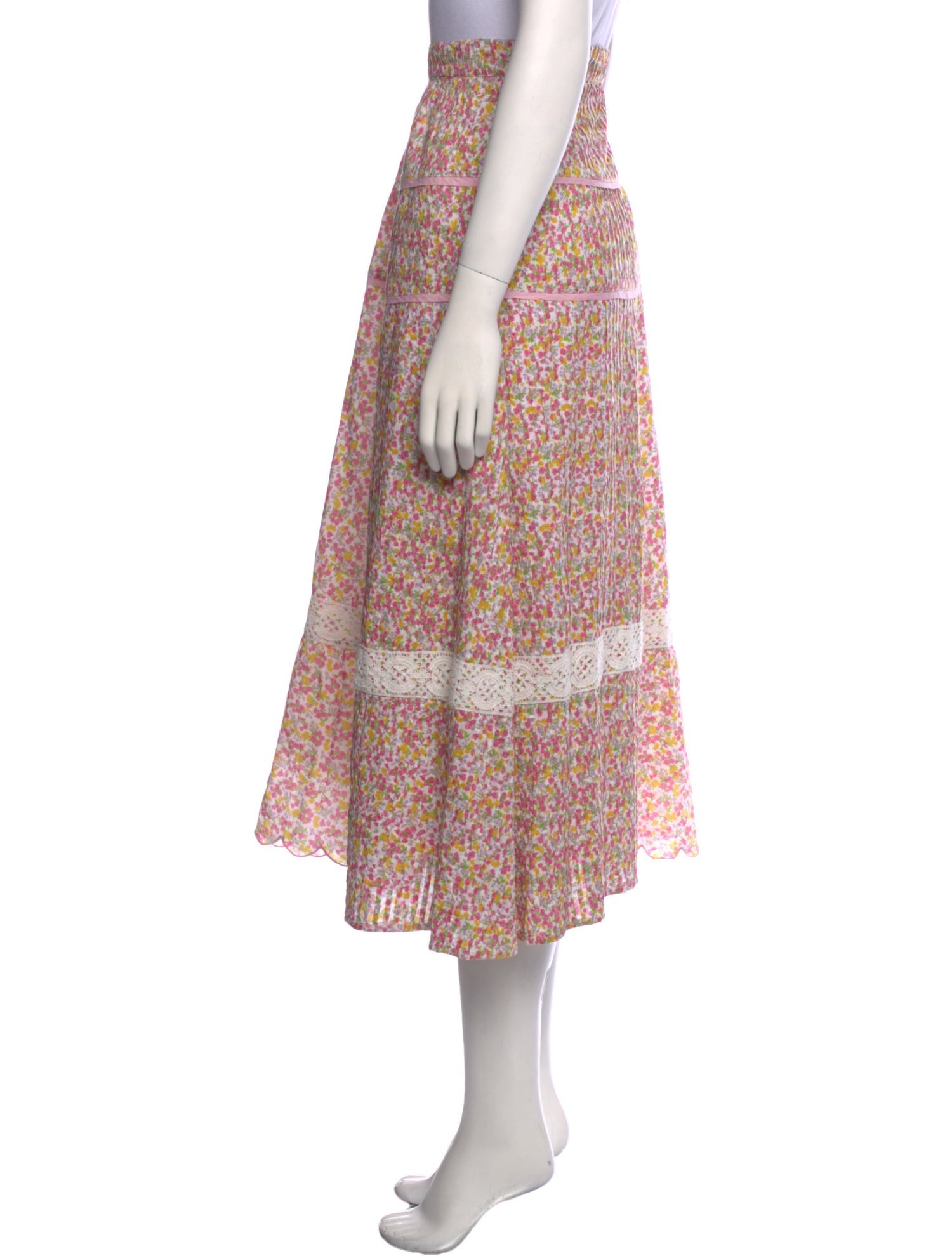 LoveShackFancy Floral Print Midi Length Skirt