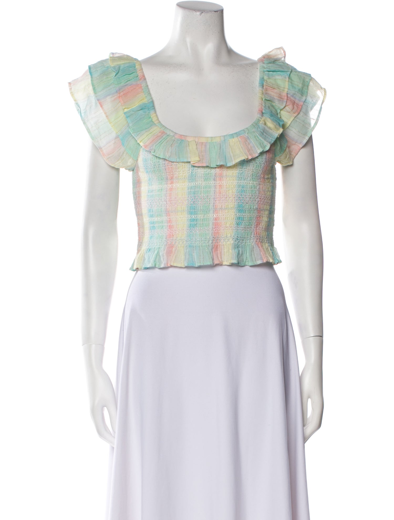 LoveShackFancy Plaid Print Square Neckline Crop Top