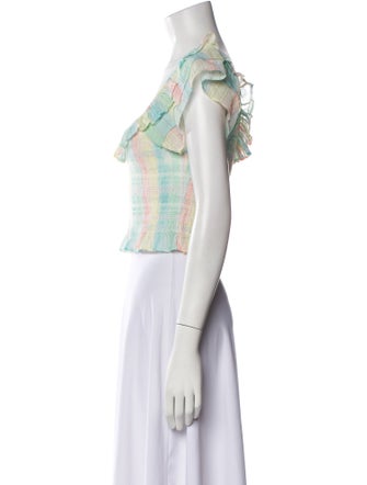 LoveShackFancy Plaid Print Square Neckline Crop Top