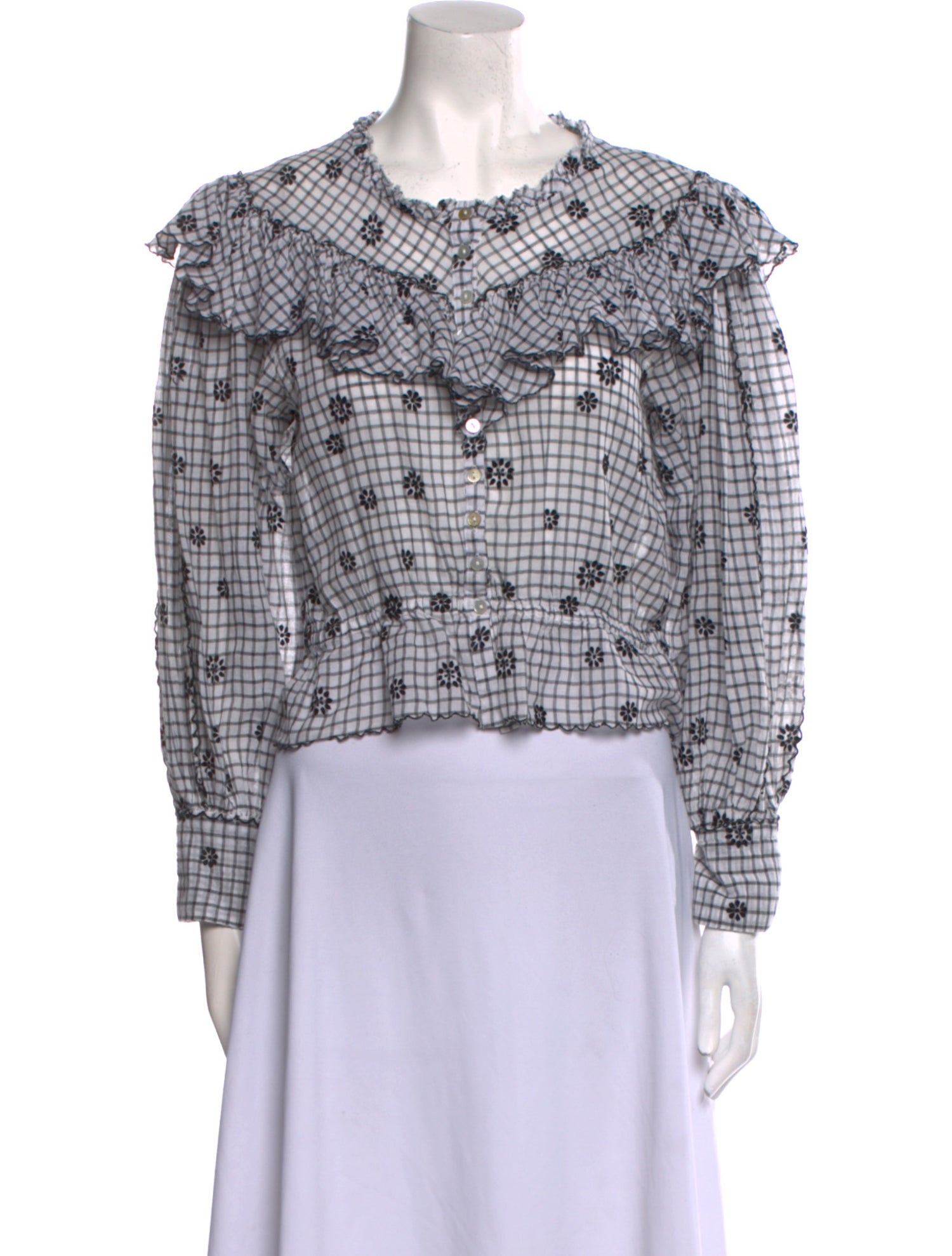 LoveShackFancy Plaid Print Mock Neck Crop Top