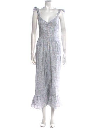 LoveShackFancy Printed V-Neck Jumpsuit