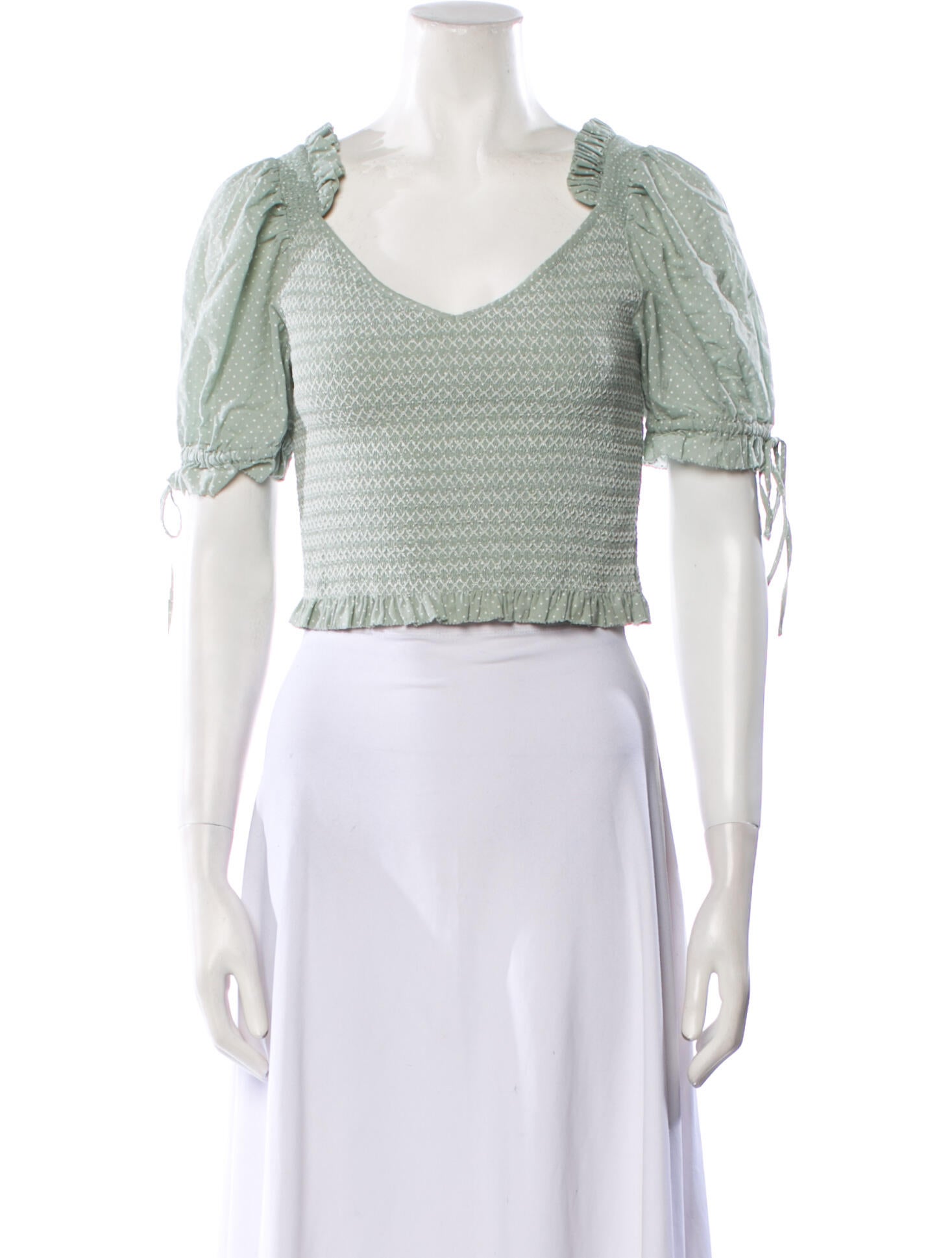 LoveShackFancy V-Neck Short Sleeve Crop Top