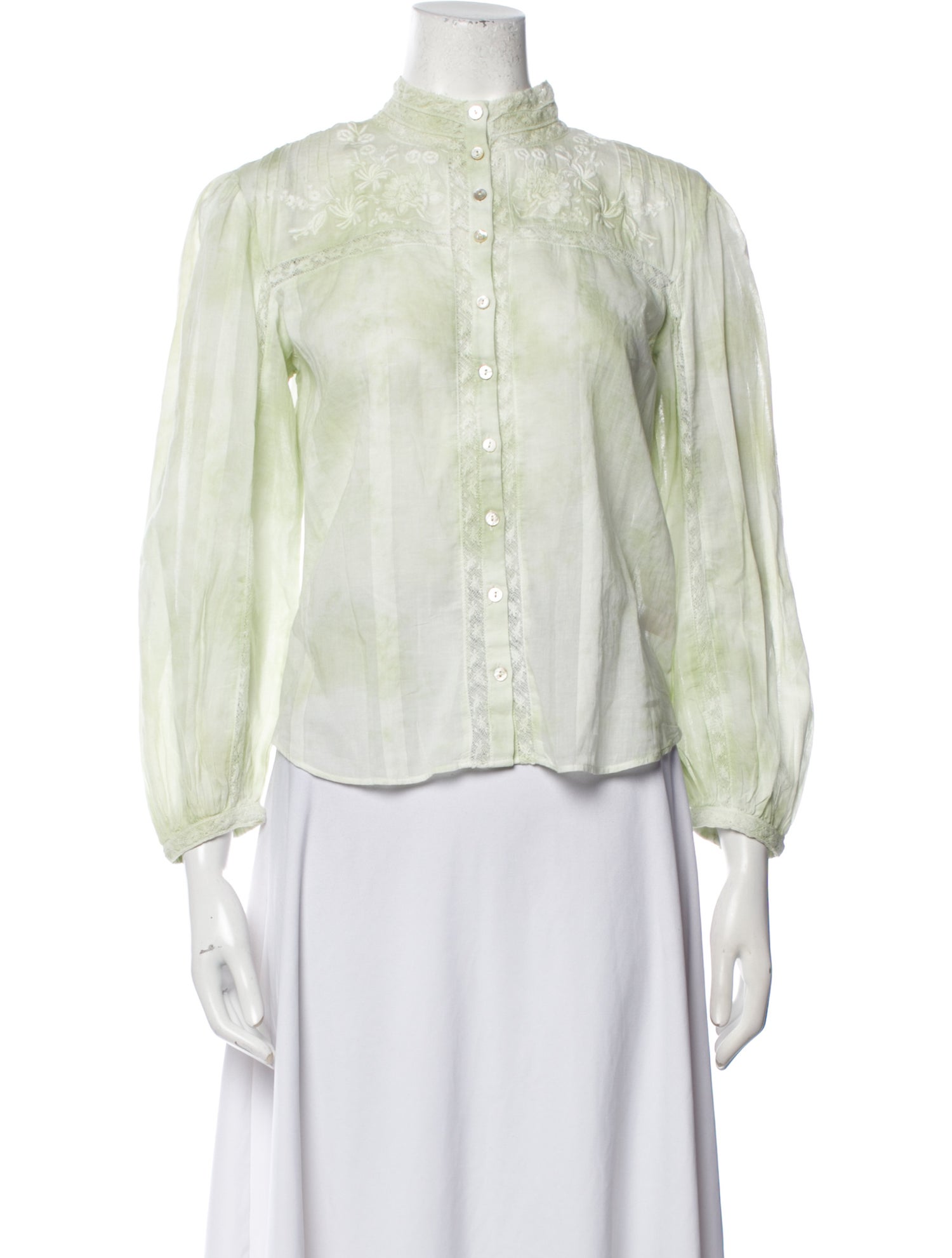 LoveShackFancy Tie-Dye Print Mock Neck Button-Up Top w/ Tags