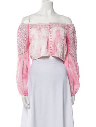 LoveShackFancy Tie-Dye Print Off-The-Shoulder Crop Top