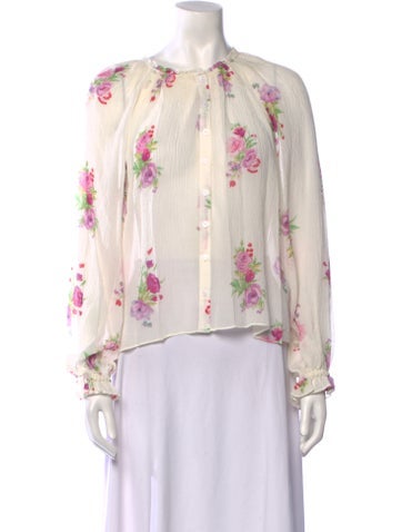 LoveShackFancy Tops Silk Floral Print Blouse S